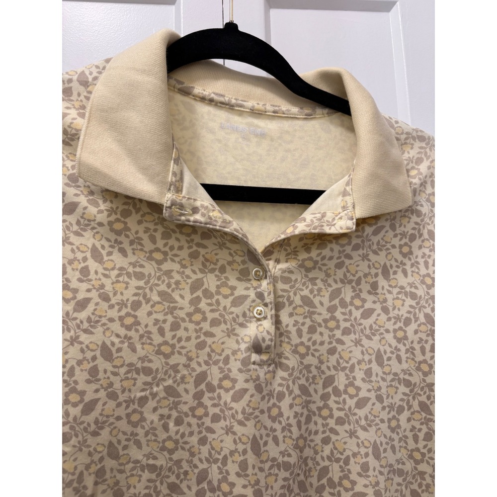 Lands End Womens Floral Polo Shirt Short Sleeve Yellow Ditsy Print Large - Picture 2 of 3